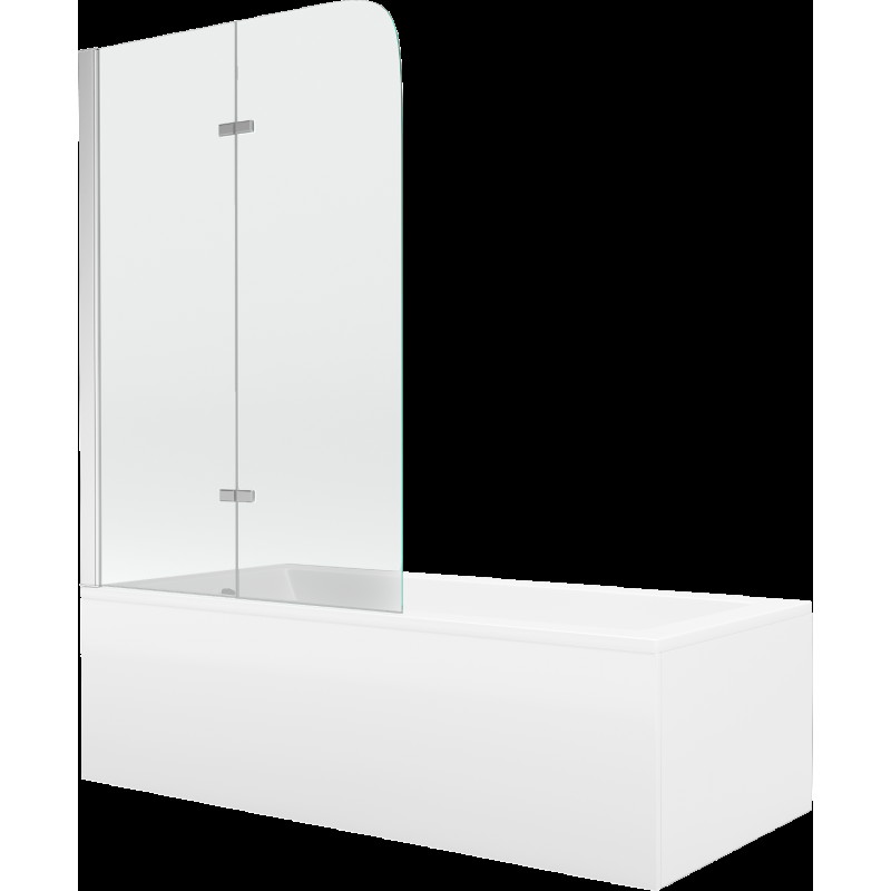 Mexen Cubik cadă dreptunghiulară 150 x 70 cm cu panouri si paravan cu 2 aripi 80 cm, transparent, Crom - 550315070X9008020100