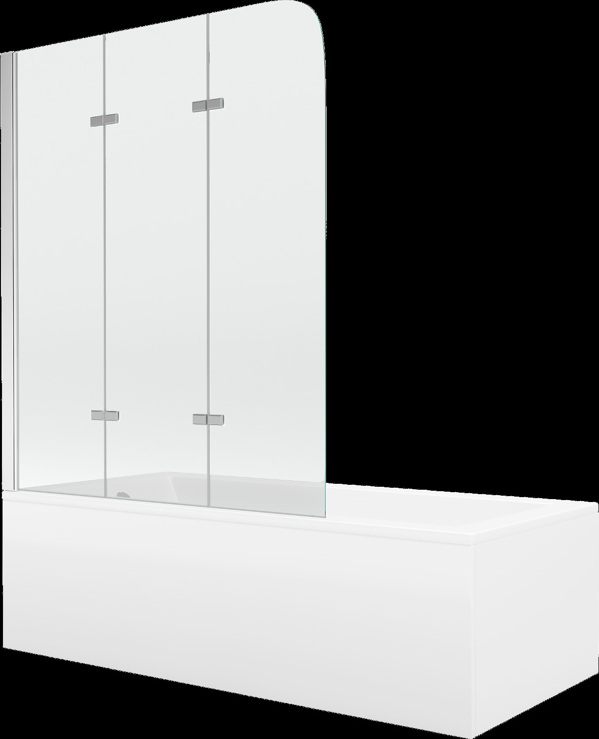 Mexen Cubik cadă dreptunghiulară 150 x 70 cm cu panouri si paravan cu 3 aripi 120 cm, transparent, Crom - 550315070X9012030100