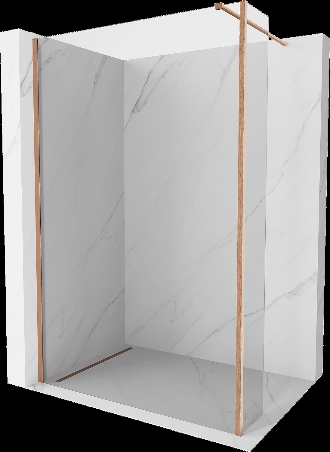 Mexen Kioto perete de duş Walk-in 105 x 30 cm, transparent, cupru periat - 800-105-212-65-00-030