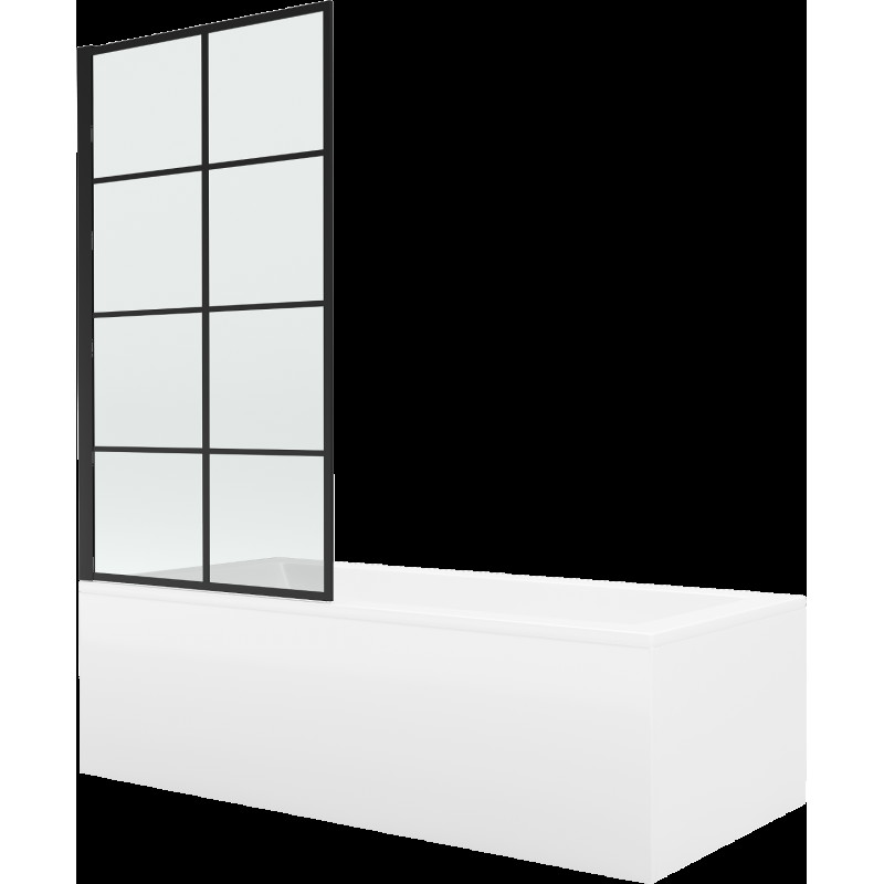 Mexen Cubik cadă dreptunghiulară 150 x 70 cm cu panouri si paravan cu 1 aripă 80 cm, Model negru fix - 550315070X9308007077