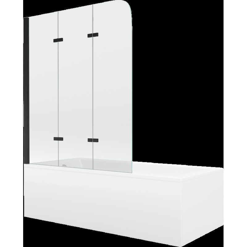 Mexen Cubik cadă dreptunghiulară 170 x 70 cm cu panouri si paravan cu 3 aripi 120 cm, transparent, Neagră - 550317070X9012037000