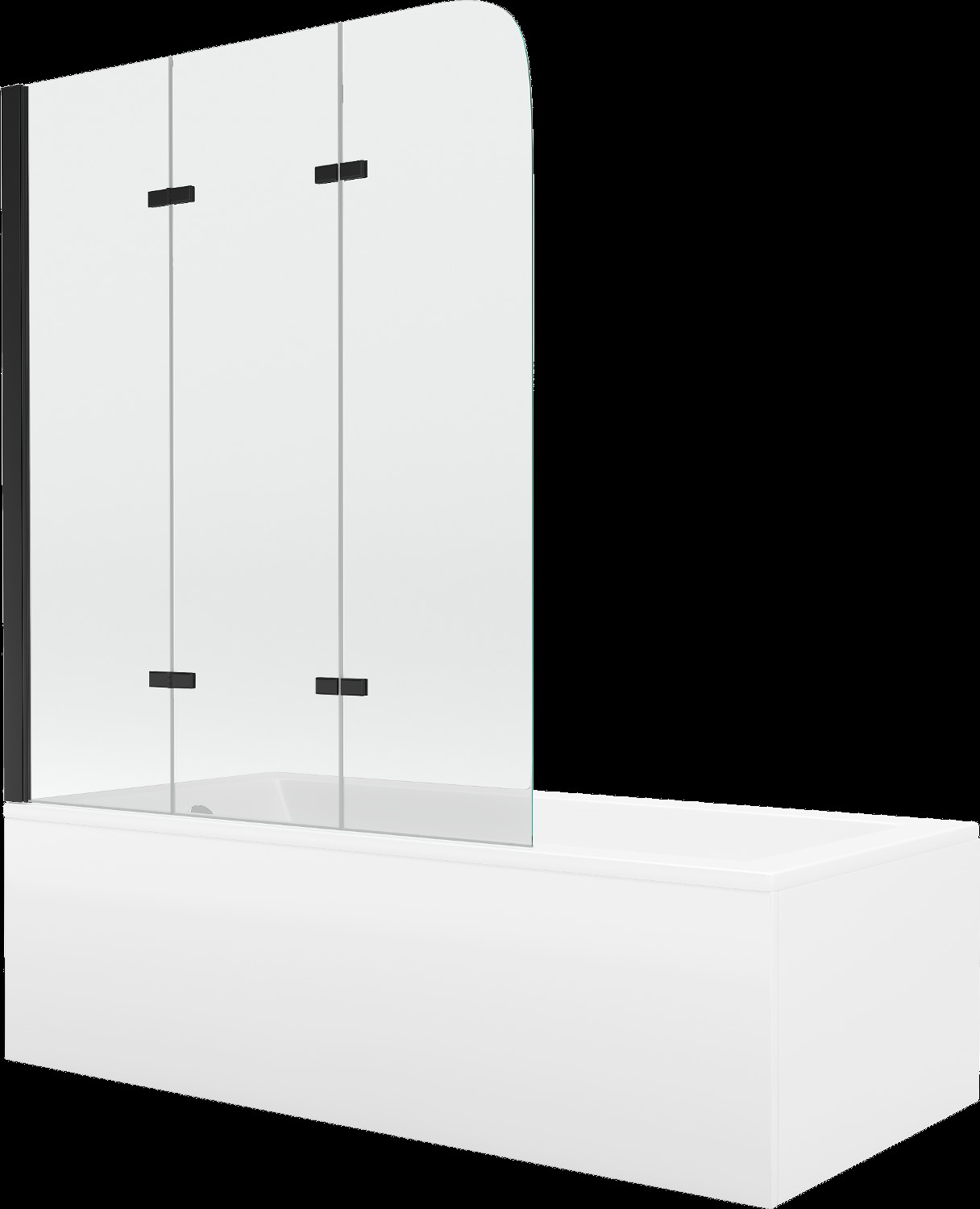 Mexen Cubik cadă dreptunghiulară 170 x 70 cm cu panouri si paravan cu 3 aripi 120 cm, transparent, Neagră - 550317070X9012037000