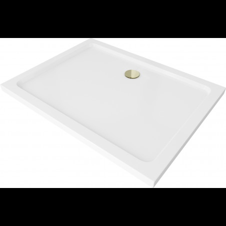 Mexen Flat cadă pentru duș dreptunghiulară slim 100 x 80 cm, Albă, sifon Aurie - 40108010G