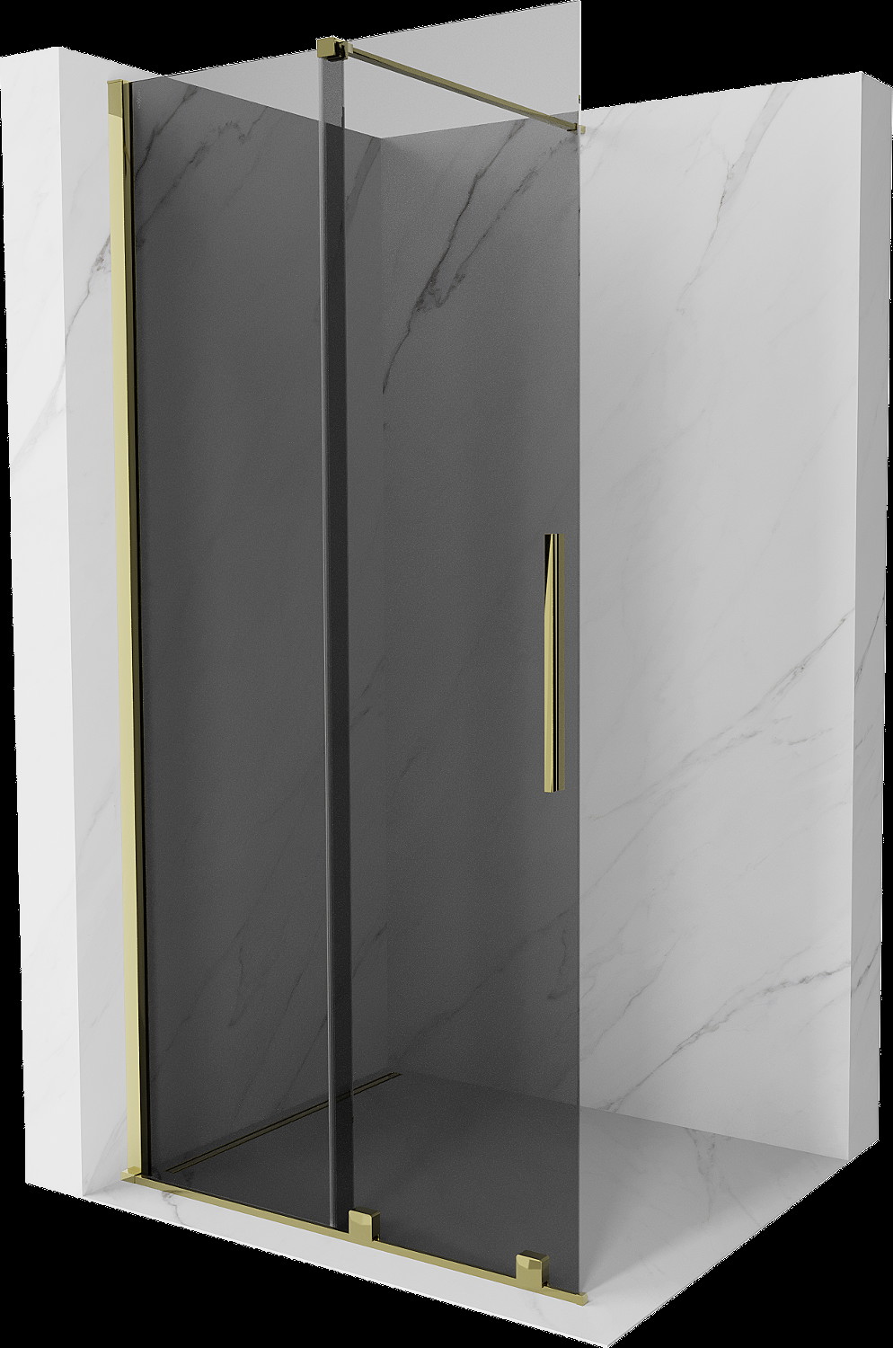 Mexen Velar perete de duş glisant Walk-in 85 x 200 cm, grafit 8 mm, aurie - 871-085-000-43-50