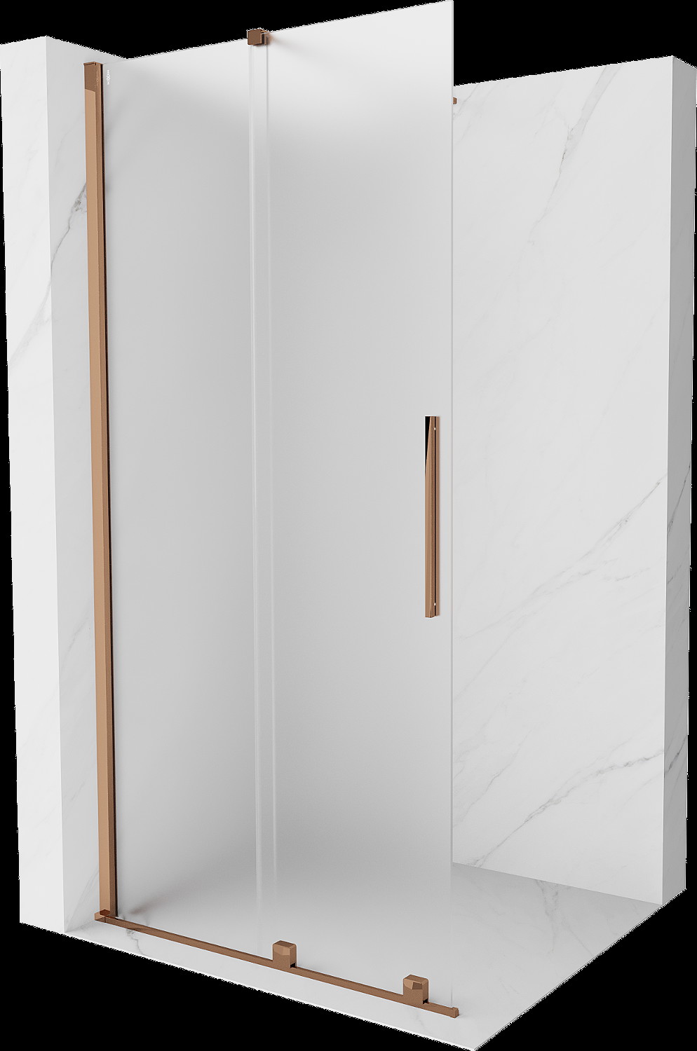 Mexen Velar perete de duș glisant Walk-in 90 x 200 cm, sticlă mată 8 mm, aur roz - 871-090-000-33-60