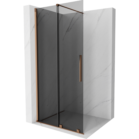 Mexen Velar perete de duș extensibil Walk-in 75 x 200 cm, grafit 8 mm, aur roz - 871-075-000-43-60