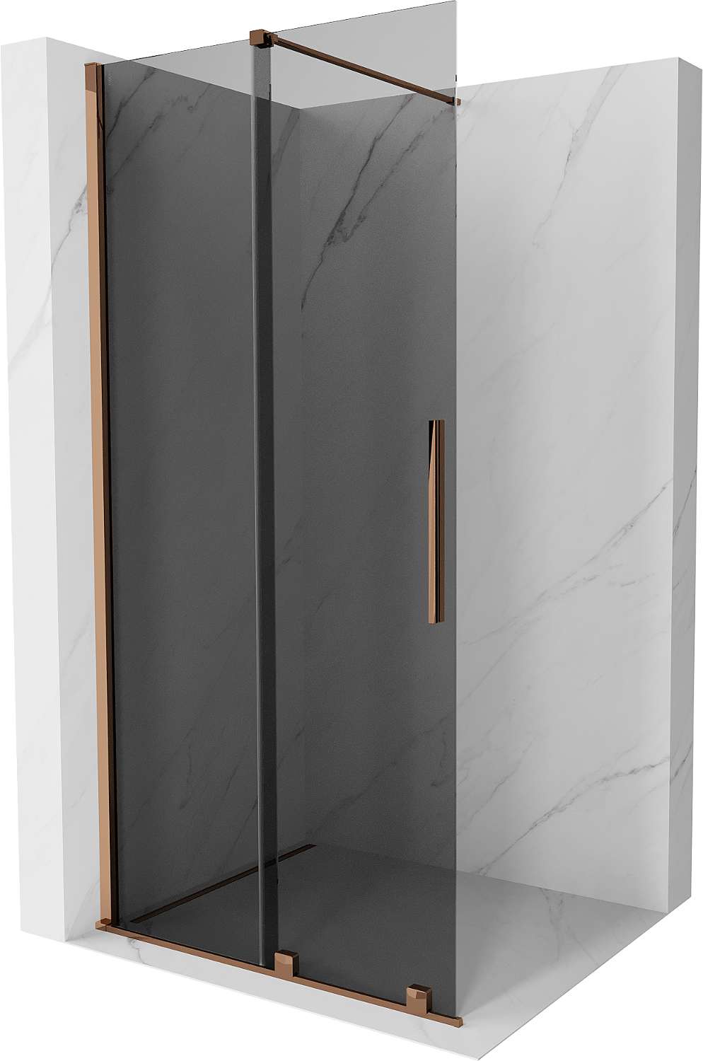 Mexen Velar perete de duș extensibil Walk-in 75 x 200 cm, grafit 8 mm, aur roz - 871-075-000-43-60