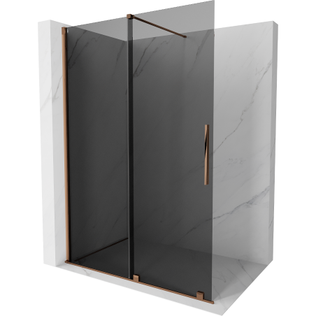 Mexen Velar perete de duș extensibil Walk-in 150 x 200 cm, grafit 8 mm, aur roz - 871-150-000-43-60