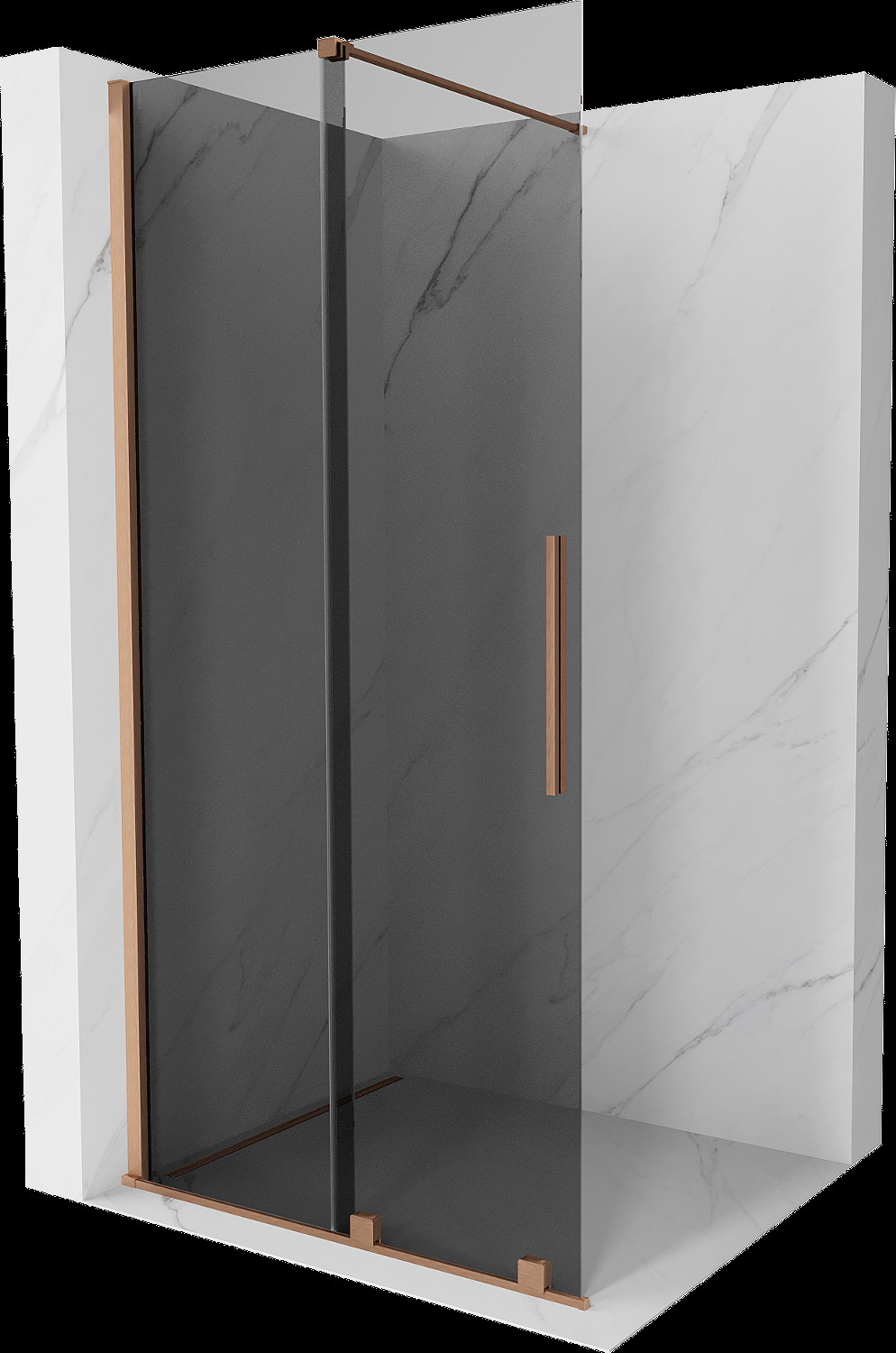 Mexen Velar perete duș extensibil Walk-in 80 x 200 cm, grafit 8 mm, cupru periat - 871-080-000-43-65