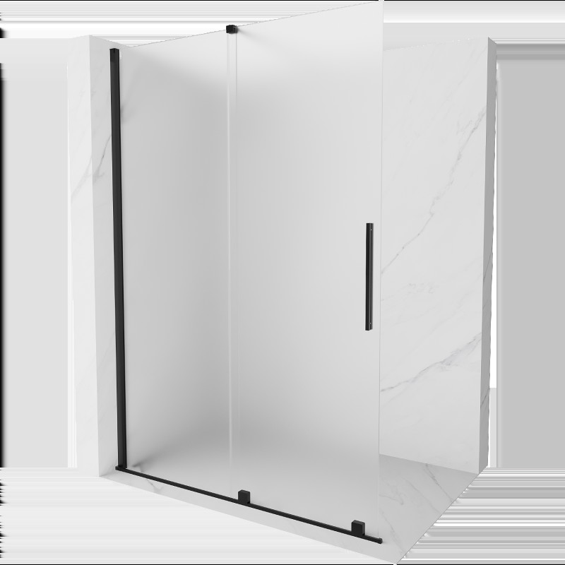 Mexen Velar perete de duș glisant Walk-in 140 x 200 cm, sticlă mată 8 mm, neagră - 871-140-000-33-70