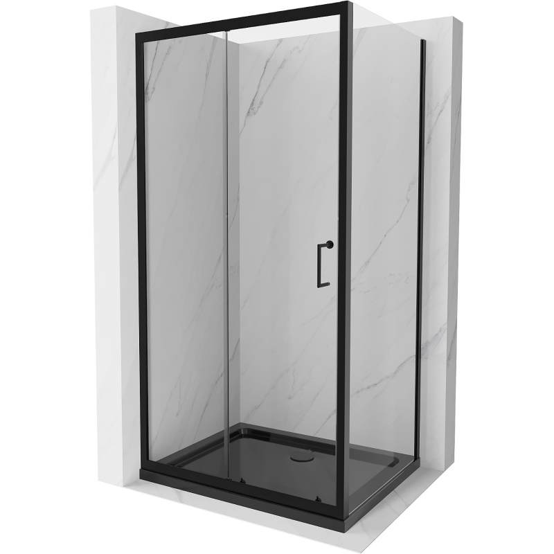 Mexen Apia cabină de duș extensibilă 130 x 100 cm, transparent, Neagră + cadă de duș Flat, Neagră - 840-130-100-70-00-4070B