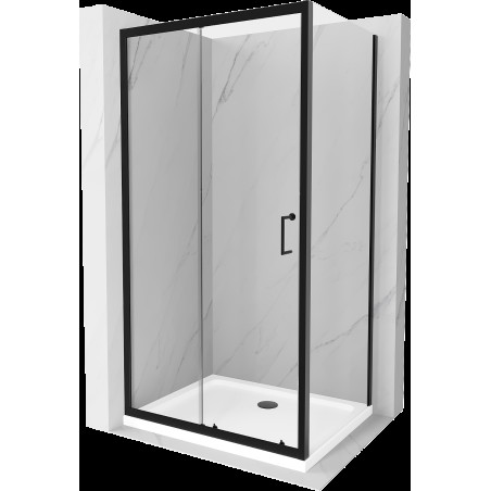 Mexen Apia cabină de duș extensibilă 140 x 90 cm, transparent, Neagră + cadă de duș Flat, Albă- 840-140-090-70-00-4010B