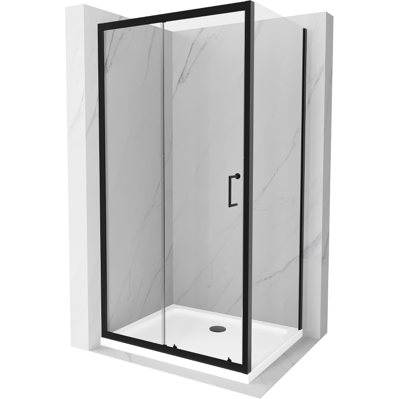 Mexen Apia cabină de duș extensibilă 130 x 90 cm, transparent, Neagră + cadă de duș Flat, Albă- 840-130-090-70-00-4010B