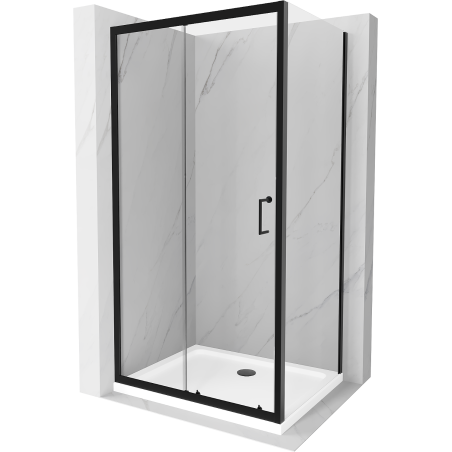 Mexen Apia cabină de duș extensibilă 130 x 90 cm, transparent, Neagră + cadă de duș Flat, Albă- 840-130-090-70-00-4010B