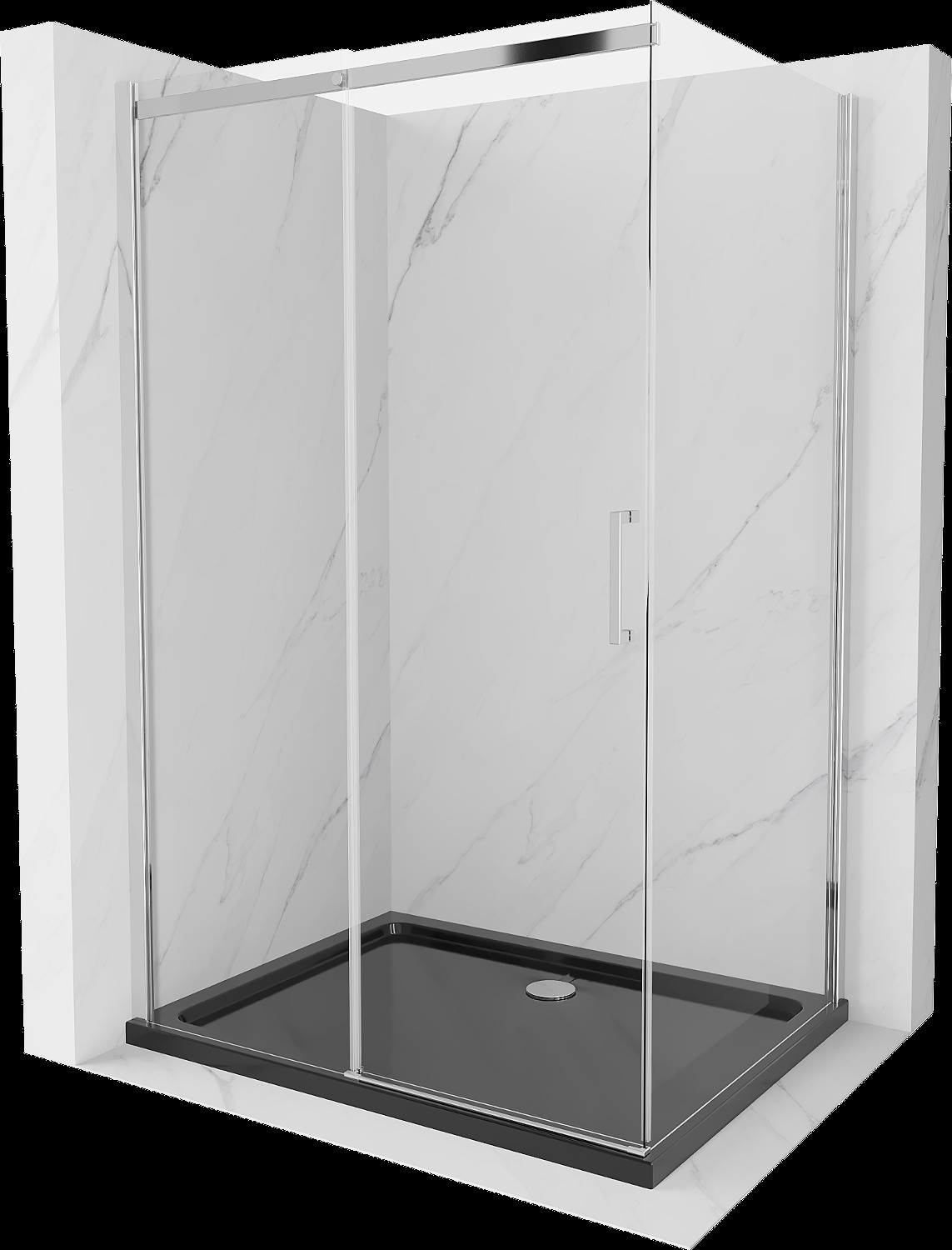 Mexen Omega cabină de duș extensibilă 120 x 90 cm, transparent, Crom + cadă de duș Flat, Neagră - 825-120-090-01-00-4070