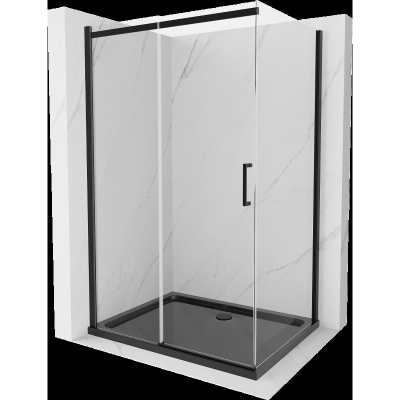 Mexen Omega cabină de duș extensibilă 100 x 80 cm, transparent, Neagră + cadă de duș Flat, Neagră - 825-100-080-70-00-4070B