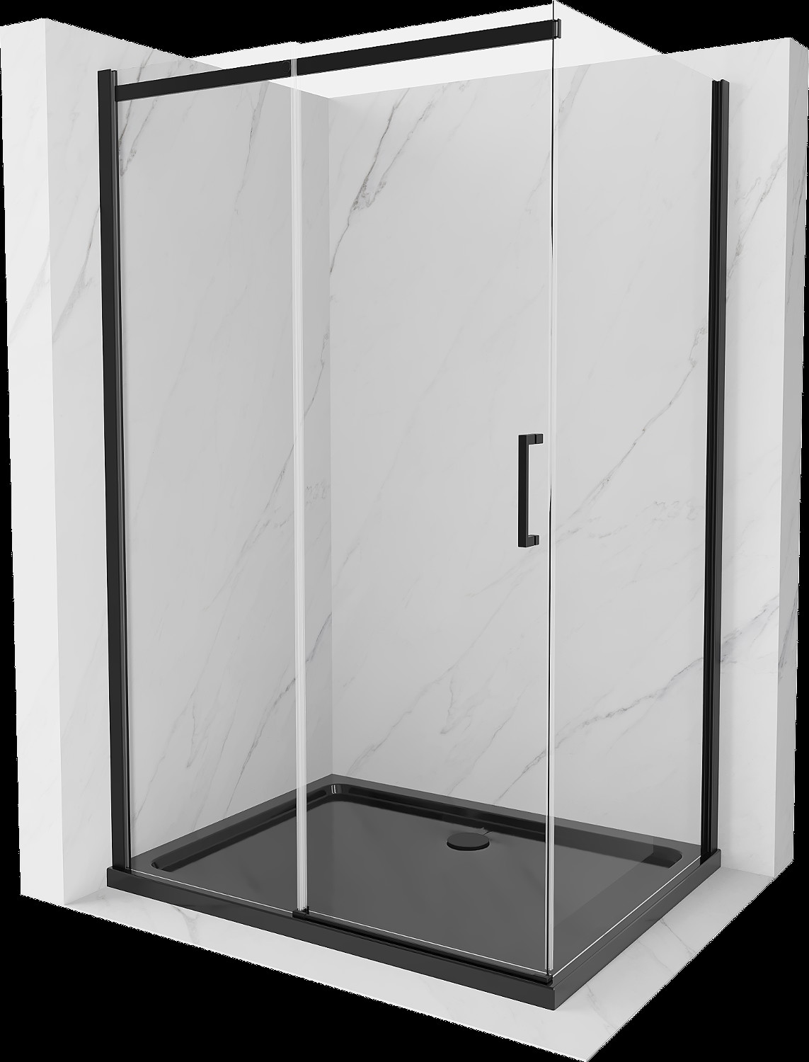 Mexen Omega cabină de duș extensibilă 100 x 80 cm, transparent, Neagră + cadă de duș Flat, Neagră - 825-100-080-70-00-4070B