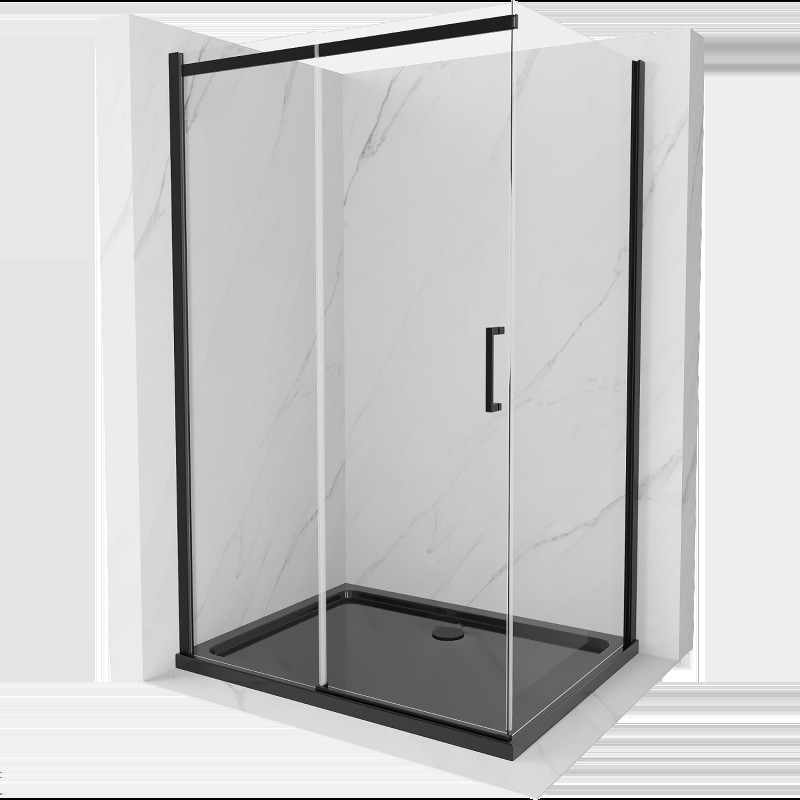 Mexen Omega cabină de duș extensibilă 100 x 90 cm, transparent, Neagră + cadă de duș Flat, Neagră - 825-100-090-70-00-4070B