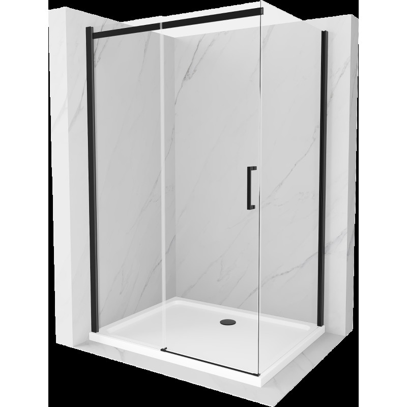 Mexen Omega cabină de duș extensibilă 100 x 70 cm, transparent, Neagră + cadă de duș Flat, Albă - 825-100-070-70-00-4010B