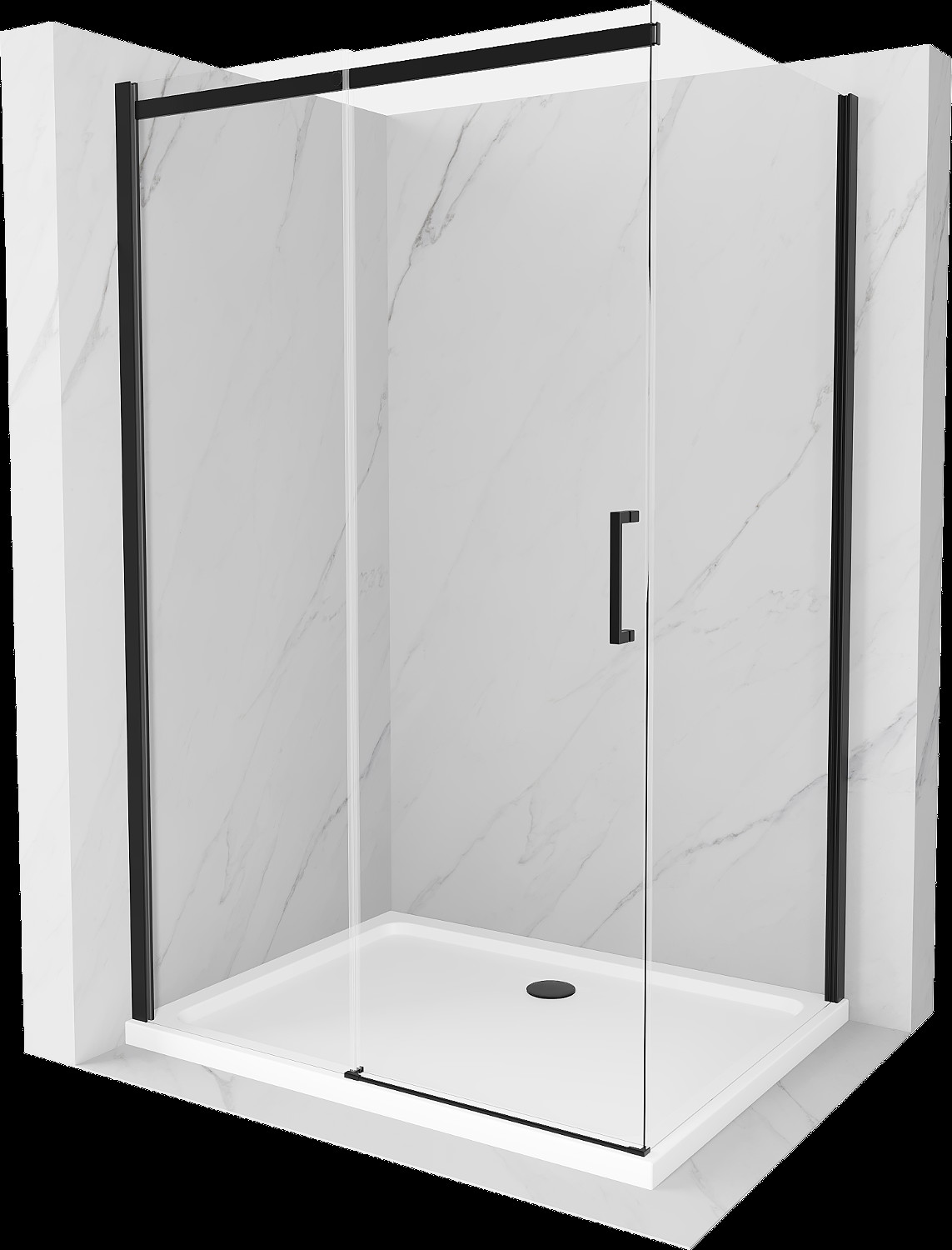 Mexen Omega cabină de duș extensibilă 100 x 80 cm, transparent, Neagră + cadă de duș Flat, Albă - 825-100-080-70-00-4010B