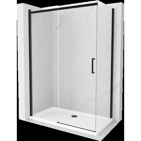 Mexen Omega cabină de duș extensibilă 140 x 80 cm, transparent, Neagră + cadă de duș Flat, Albă - 825-140-080-70-00-4010B