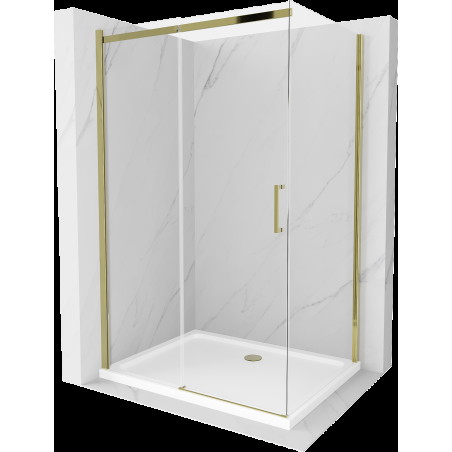 Mexen Omega cabină de duș extensibilă 100 x 90 cm, transparent, Aurie + cadă de duș Flat - 825-100-090-50-00-4010