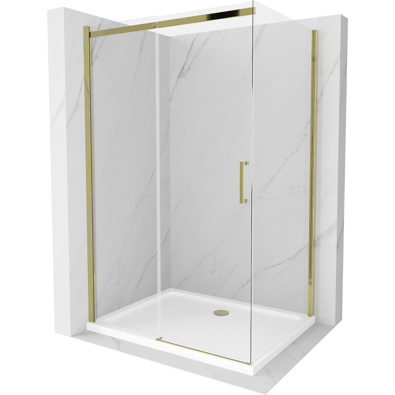 Mexen Omega cabină de duș extensibilă 120 x 70 cm, transparent, Aurie + cadă de duș Flat - 825-120-070-50-00-4010