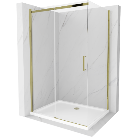 Mexen Omega cabină de duș extensibilă 120 x 80 cm, transparent, Aurie + cadă de duș Flat - 825-120-080-50-00-4010