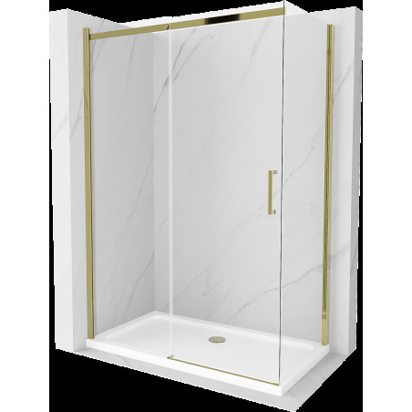 Mexen Omega cabină de duș extensibilă 140 x 70 cm, transparent, Aurie + cadă de duș Flat - 825-140-070-50-00-4010