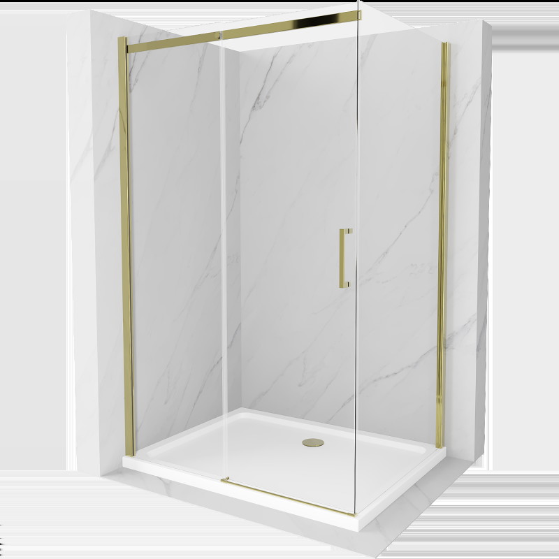 Mexen Omega cabină de duș extensibilă 140 x 90 cm, transparent, Aurie + cadă de duș Flat - 825-140-090-50-00-4010