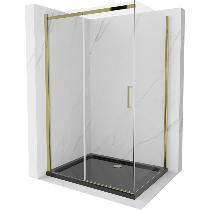 Mexen Omega cabină de duș extensibilă 120 x 80 cm, transparent, Aurie + cadă de duș Flat, Neagră - 825-120-080-50-00-4070G