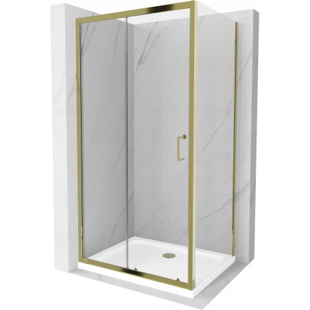 Mexen Apia cabină de duș extensibilă 140 x 90 cm, transparent, Aurie + cadă de duș Flat, Albă- 840-140-090-50-00-4010G