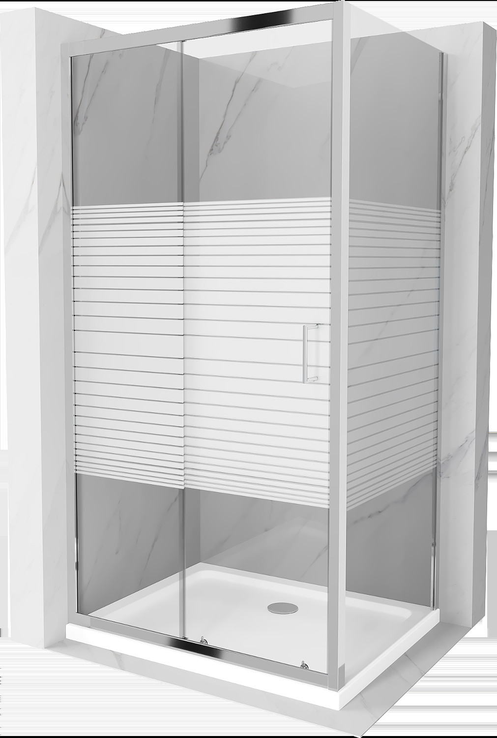 Mexen Apia cabină de duș extensibilă 130 x 90 cm, Dungi, Crom + cadă de duș Flat - 840-130-090-01-20-4010