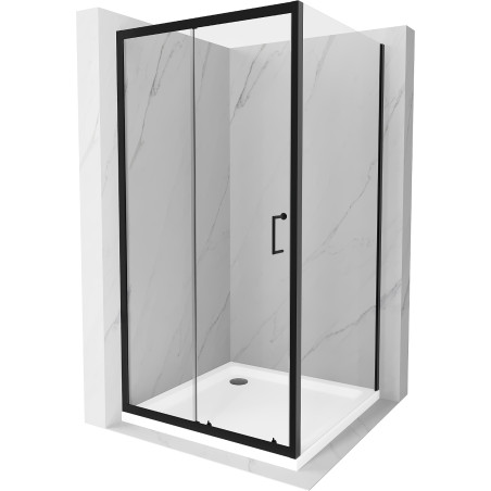 Mexen Apia cabină de duș extensibilă 90 x 90 cm, transparent, Neagră + cadă de duș Flat, Albă- 840-090-090-70-00-4010B