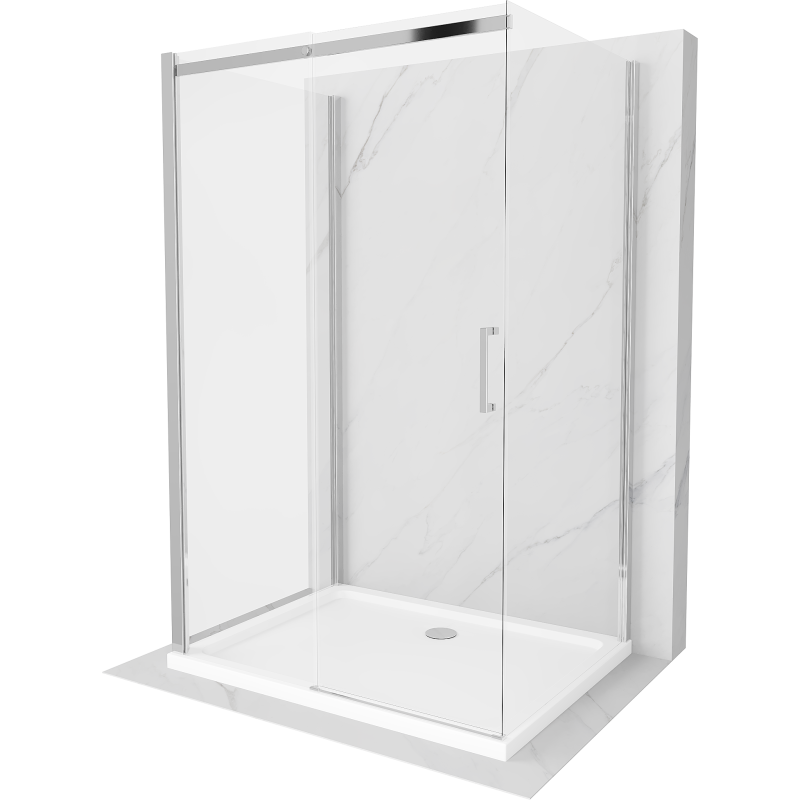 Mexen Omega cabină de duș extensibilă cu 3 pereți 110 x 80 cm, Transparent, Crom + cadă pentru duș Flat - 825-110-080-01-00-3s-4