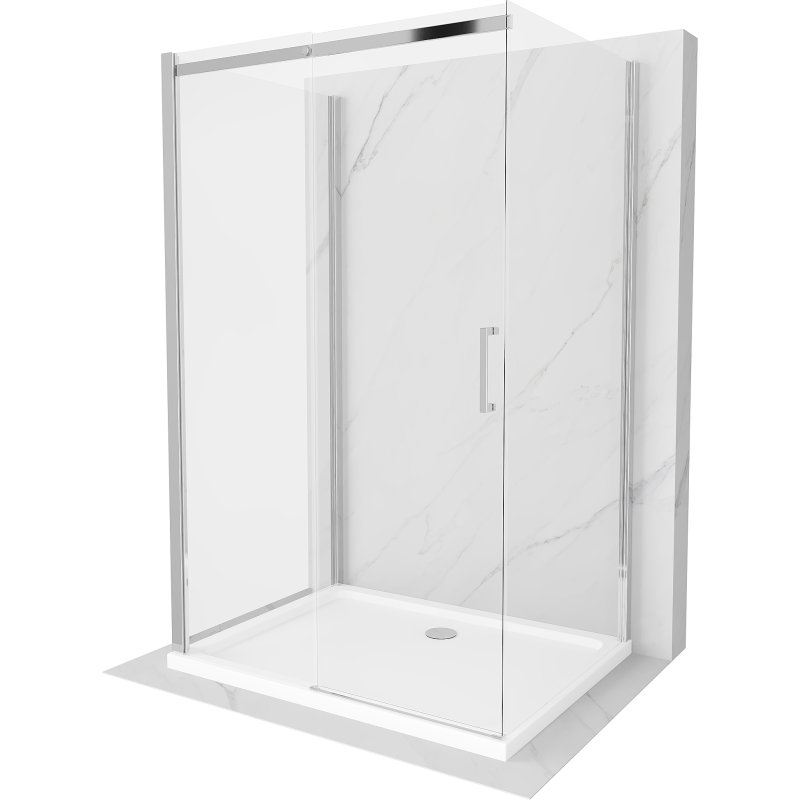 Mexen Omega cabină de duș extensibilă cu 3 pereți 110 x 90 cm, Transparent, Crom + cadă pentru duș Flat - 825-110-090-01-00-3s-4