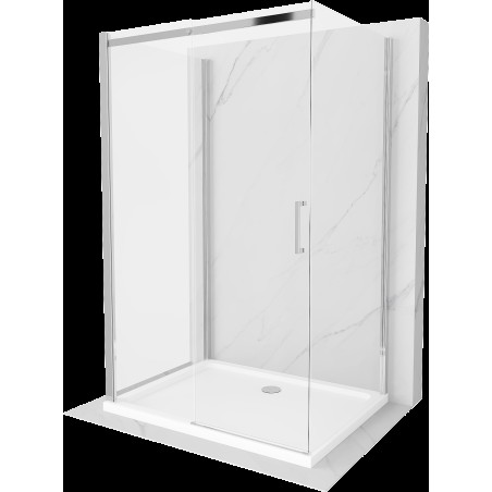 Mexen Omega cabină de duș extensibilă cu 3 pereți 110 x 100 cm, Transparent, Crom + cadă pentru duș Flat - 825-110-100-01-00-3s-