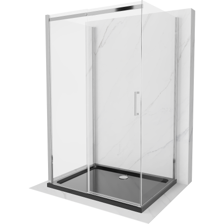 Mexen Omega cabină de duș extensibilă cu 3 pereți 120 x 80 cm, Transparent, Crom + cadă pentru duș Flat - 825-120-080-01-00-3s-4